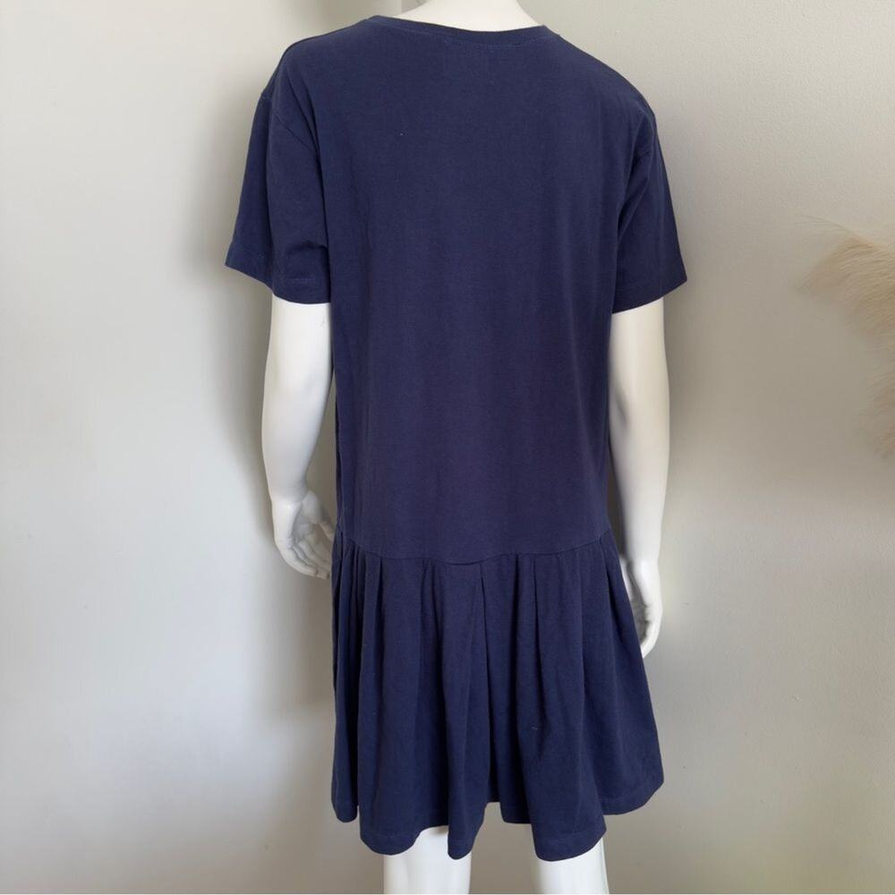 Vtg 90s Swan Magic Hand Embroidered Tropical Houses T-Shirt Dress Navy S/M - Picture 4 of 13